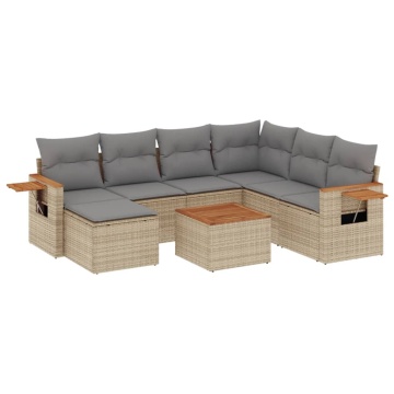 Set canapele de grădină, 8 piese, cu perne, bej, poliratan - Img 2
