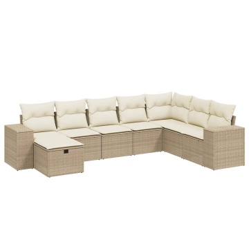 Set canapele de grădină, 8 piese, cu perne, bej, poliratan - Img 2