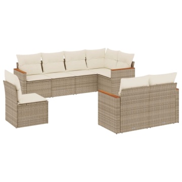 Set canapele de grădină, 8 piese, cu perne, bej, poliratan - Img 2