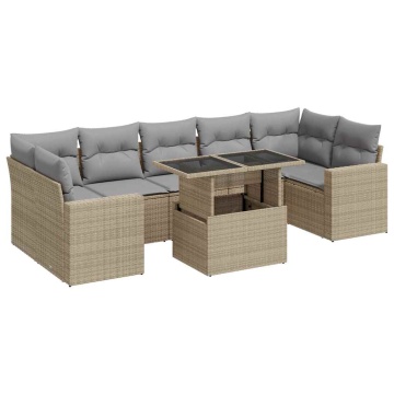Set canapele de grădină, 8 piese, cu perne, bej, poliratan - Img 2