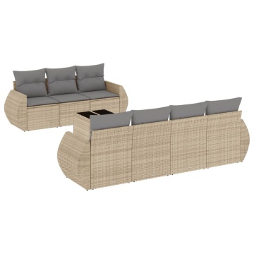 Set canapele de grădină, 8 piese, cu perne, bej, poliratan - Img 2