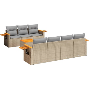 Set canapele de grădină, 8 piese, cu perne, bej, poliratan - Img 2
