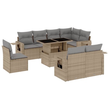 Set canapele de grădină, 9 piese, cu perne, bej, poliratan - Img 2