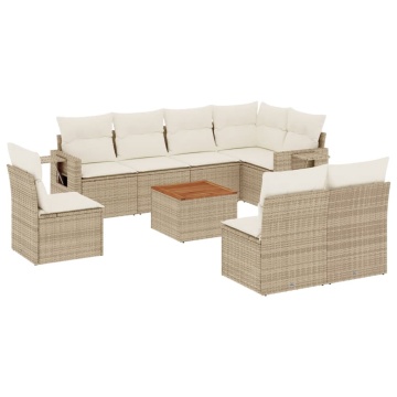 Set canapele de grădină, 9 piese, cu perne, bej, poliratan - Img 2