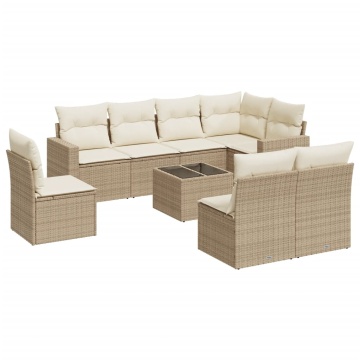 Set canapele de grădină, 9 piese, cu perne, bej, poliratan - Img 2