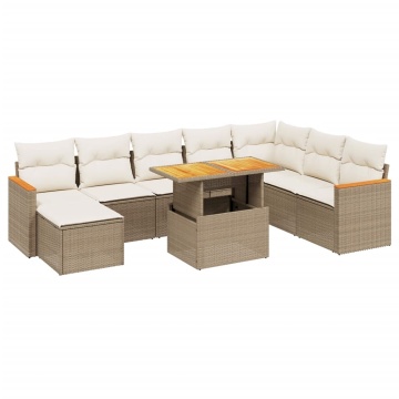 Set canapele de grădină, 9 piese, cu perne, bej, poliratan - Img 2