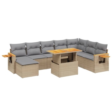 Set canapele de grădină, 9 piese, cu perne, bej, poliratan - Img 2