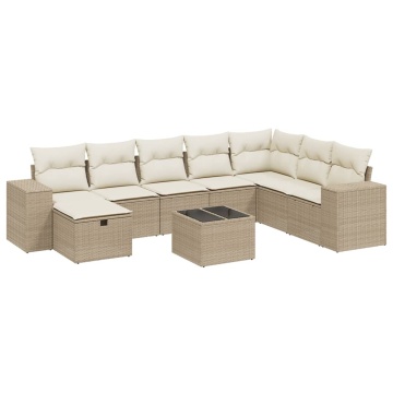 Set canapele de grădină, 9 piese, cu perne, bej, poliratan - Img 2