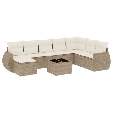 Set canapele de grădină, 9 piese, cu perne, bej, poliratan - Img 2