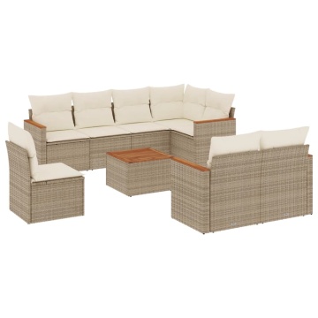 Set canapele de grădină, 9 piese, cu perne, bej, poliratan - Img 2