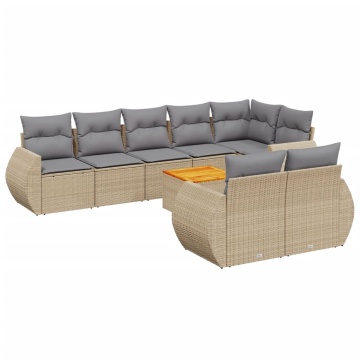 Set canapele de grădină, 9 piese, cu perne, bej, poliratan - Img 2