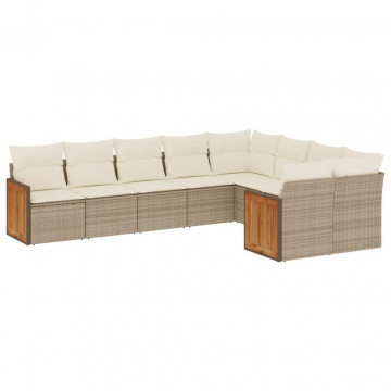 Set canapele de grădină, 9 piese, cu perne, bej, poliratan - Img 2
