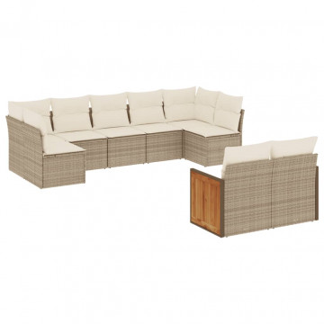 Set canapele de grădină, 9 piese, cu perne, bej, poliratan - Img 2