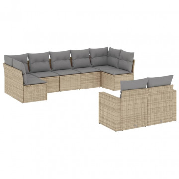 Set canapele de grădină, 9 piese, cu perne, bej, poliratan - Img 2