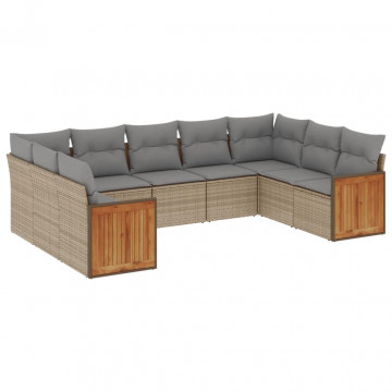 Set canapele de grădină, 9 piese, cu perne, bej, poliratan - Img 2