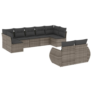 Set canapele de grădină, 9 piese, cu perne, gri, poliratan - Img 2