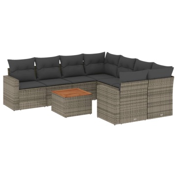 Set canapele de grădină, 9 piese, cu perne, gri, poliratan - Img 2