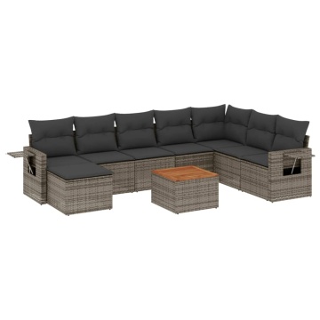 Set canapele de grădină, 9 piese, cu perne, gri, poliratan - Img 2