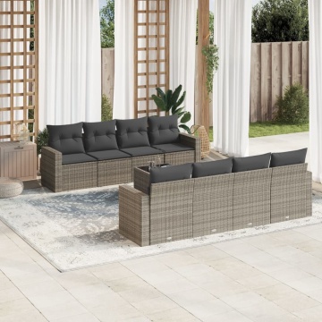 Set canapele de grădină, 9 piese, cu perne, gri, poliratan - Img 1