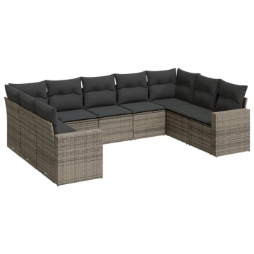 Set canapele de grădină, 9 piese, cu perne, gri, poliratan - Img 2