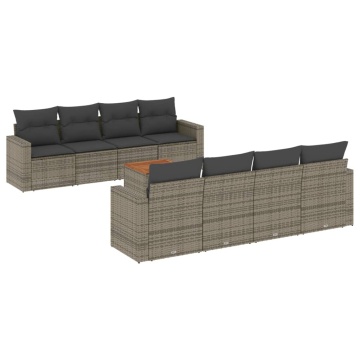 Set canapele de grădină, 9 piese, cu perne, gri, poliratan - Img 2