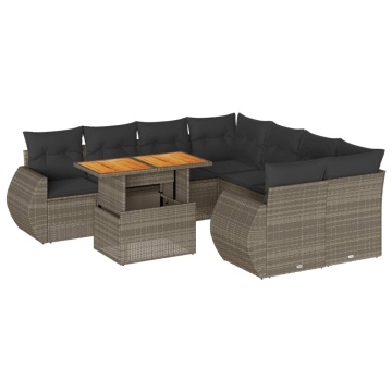 Set canapele de grădină, 9 piese, cu perne, gri, poliratan - Img 2