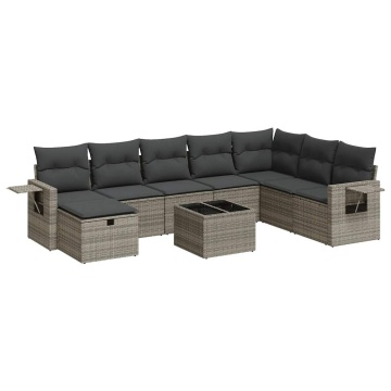 Set canapele de grădină, 9 piese, cu perne, gri, poliratan - Img 2