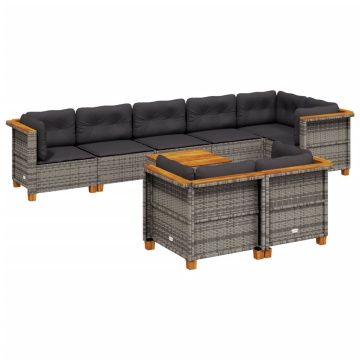 Set canapele de grădină, 9 piese, cu perne, gri, poliratan - Img 2