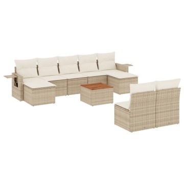 Set canapele de grădină cu perne, 10 piese, bej, poliratan - Img 2