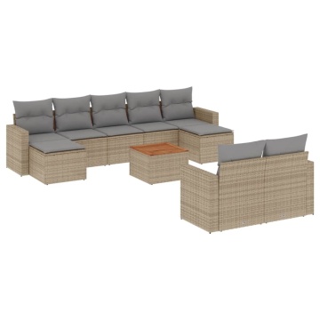 Set canapele de grădină cu perne, 10 piese, bej, poliratan - Img 2