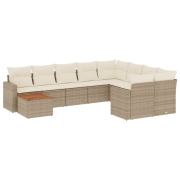 Set canapele de grădină cu perne, 10 piese, bej, poliratan - Img 2