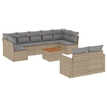Set canapele de grădină cu perne, 10 piese, bej, poliratan - Img 2
