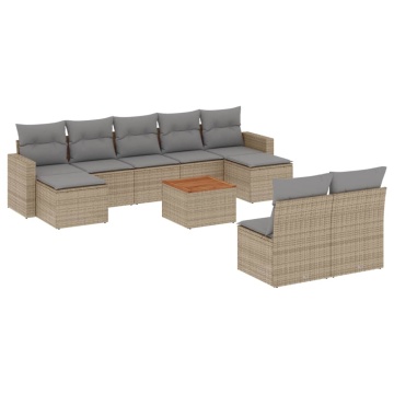 Set canapele de grădină cu perne, 10 piese, bej, poliratan - Img 2