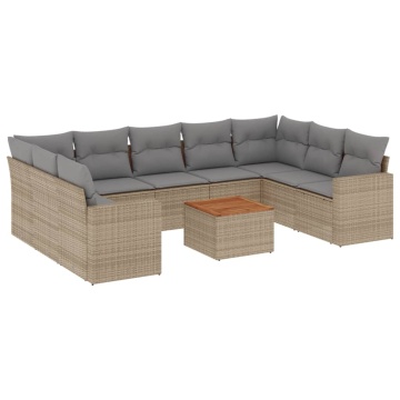 Set canapele de grădină cu perne, 10 piese, bej, poliratan - Img 2