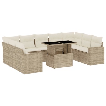 Set canapele de grădină cu perne, 10 piese, bej, poliratan - Img 2