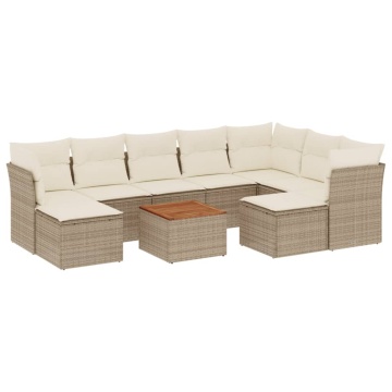Set canapele de grădină cu perne, 10 piese, bej, poliratan - Img 2