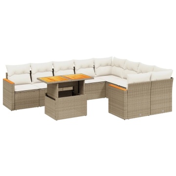 Set canapele de grădină cu perne, 10 piese, bej, poliratan - Img 2