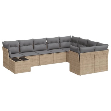Set canapele de grădină cu perne, 10 piese, bej, poliratan - Img 2