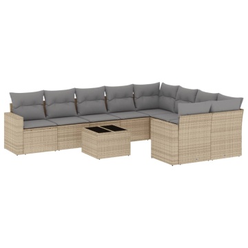 Set canapele de grădină cu perne, 10 piese, bej, poliratan - Img 2