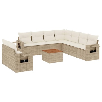 Set canapele de grădină cu perne, 10 piese, bej, poliratan - Img 2