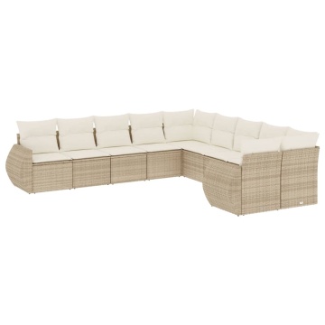 Set canapele de grădină cu perne, 10 piese, bej, poliratan - Img 2