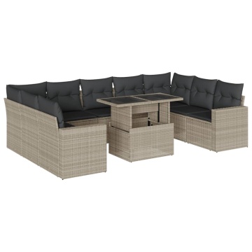 Set canapele de grădină cu perne 10 piese gri deschis poliratan - Img 2
