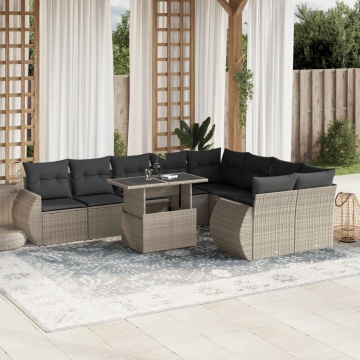 Set canapele de grădină cu perne 10 piese gri deschis poliratan - Img 1