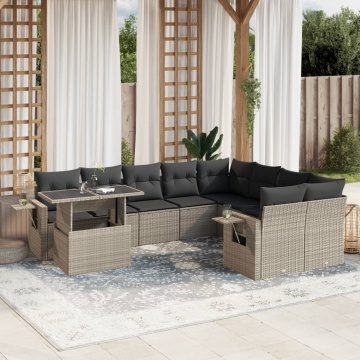 Set canapele de grădină cu perne 10 piese gri deschis poliratan - Img 1
