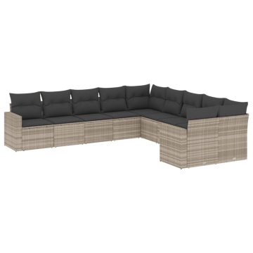 Set canapele de grădină cu perne 10 piese gri deschis poliratan - Img 2
