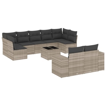 Set canapele de grădină cu perne 10 piese gri deschis poliratan - Img 2