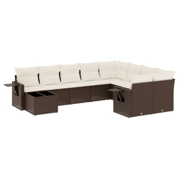 Set canapele de grădină cu perne, 10 piese, maro, poliratan - Img 2