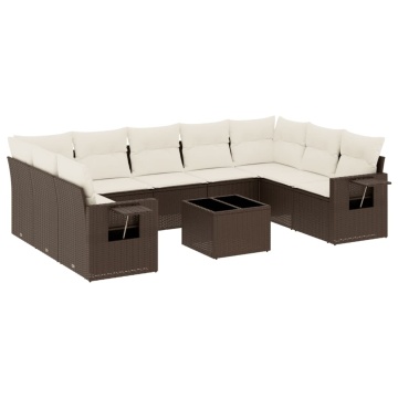 Set canapele de grădină cu perne, 10 piese, maro, poliratan - Img 2