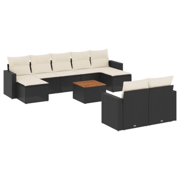 Set canapele de grădină cu perne, 10 piese, negru, poliratan - Img 2
