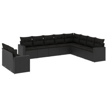 Set canapele de grădină cu perne, 10 piese, negru, poliratan - Img 2